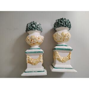 Italian Ceramic Topiary Candle Sticks Vintage 7" 80s?